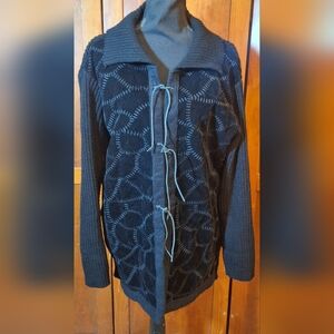 CRISABEL Black Knit Cardigan with Unique Stitching